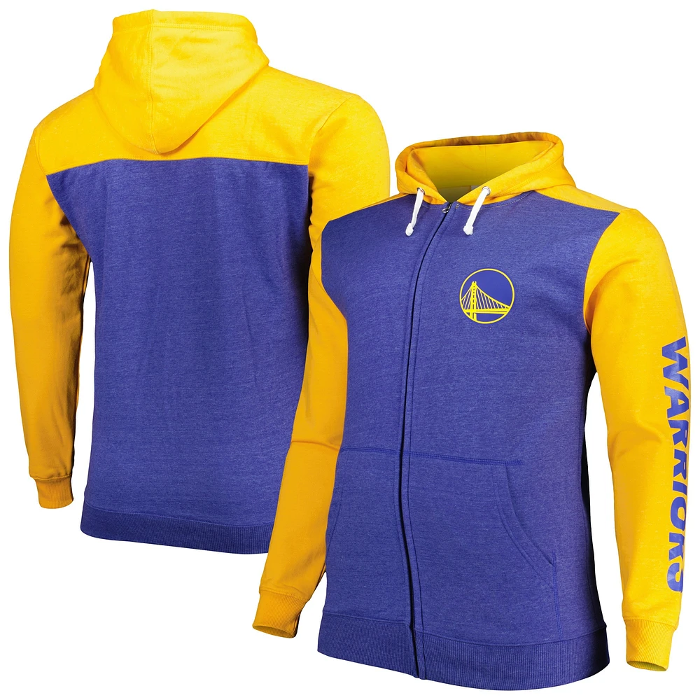 Men's Fanatics Royal/Gold Golden State Warriors Big & Tall Down and Distance Full-Zip Hoodie