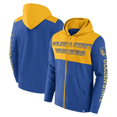 Sweat à capuche entièrement zippé Fanatics Royal/Gold Golden State Warriors Skyhook Colorblock pour hommes