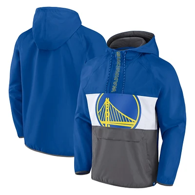 Veste à capuche demi-zip Fanatics Royal/Gris Golden State Warriors Anorak Flagrant Foul Color-Block Raglan pour hommes