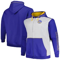 Men's Fanatics Royal/Heather Gray Golden State Warriors Big & Tall Contrast Pieced Stitched Full-Zip Hoodie