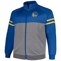 Men's Fanatics Royal/Heather Gray Golden State Warriors Big & Tall Pieced Stripe Raglan Full-Zip Track Jacket