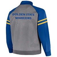 Men's Fanatics Royal/Heather Gray Golden State Warriors Big & Tall Pieced Stripe Raglan Full-Zip Track Jacket