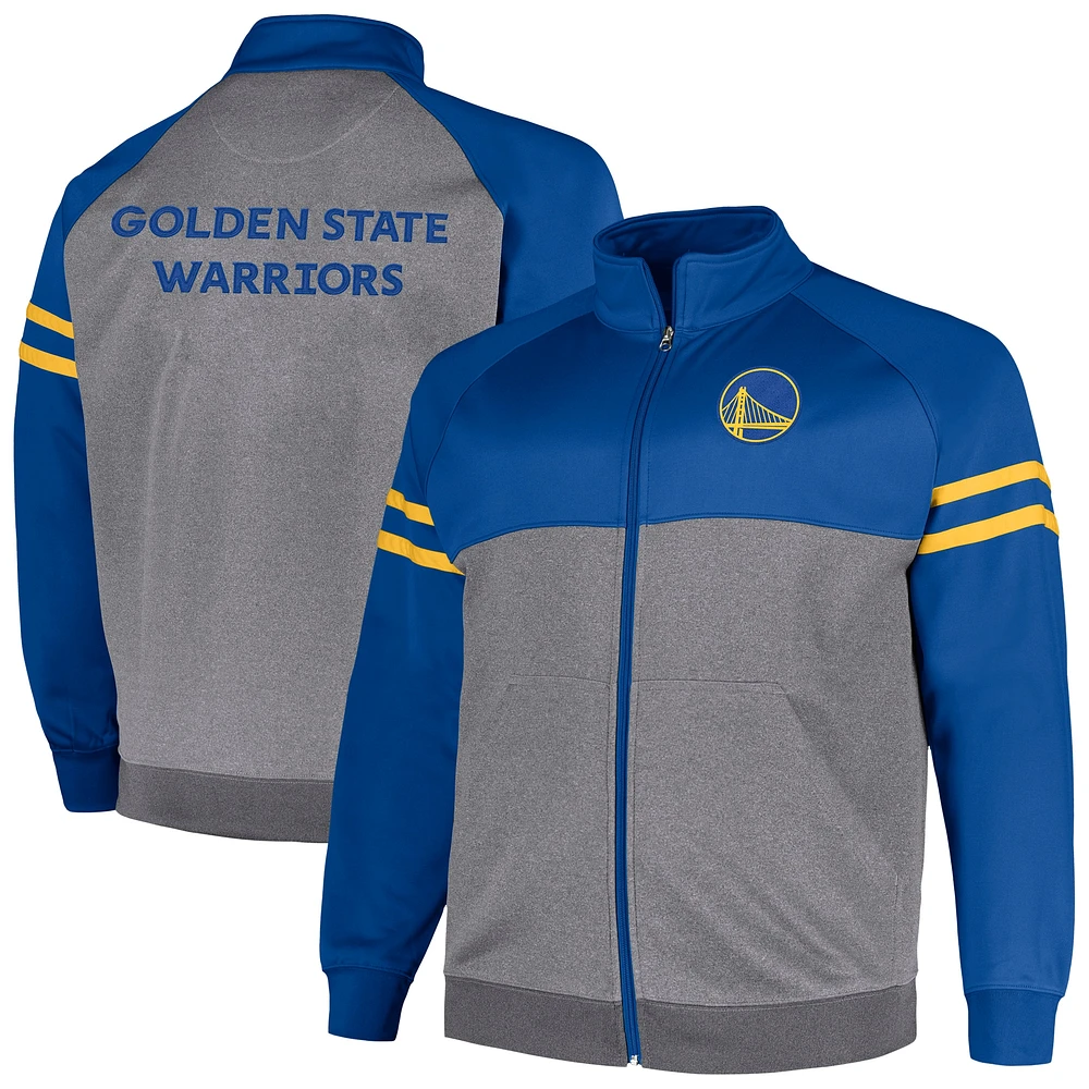 Veste de survêtement entièrement zippée Fanatics Royal/Heather Grey Golden State Warriors Big & Tall pour hommes