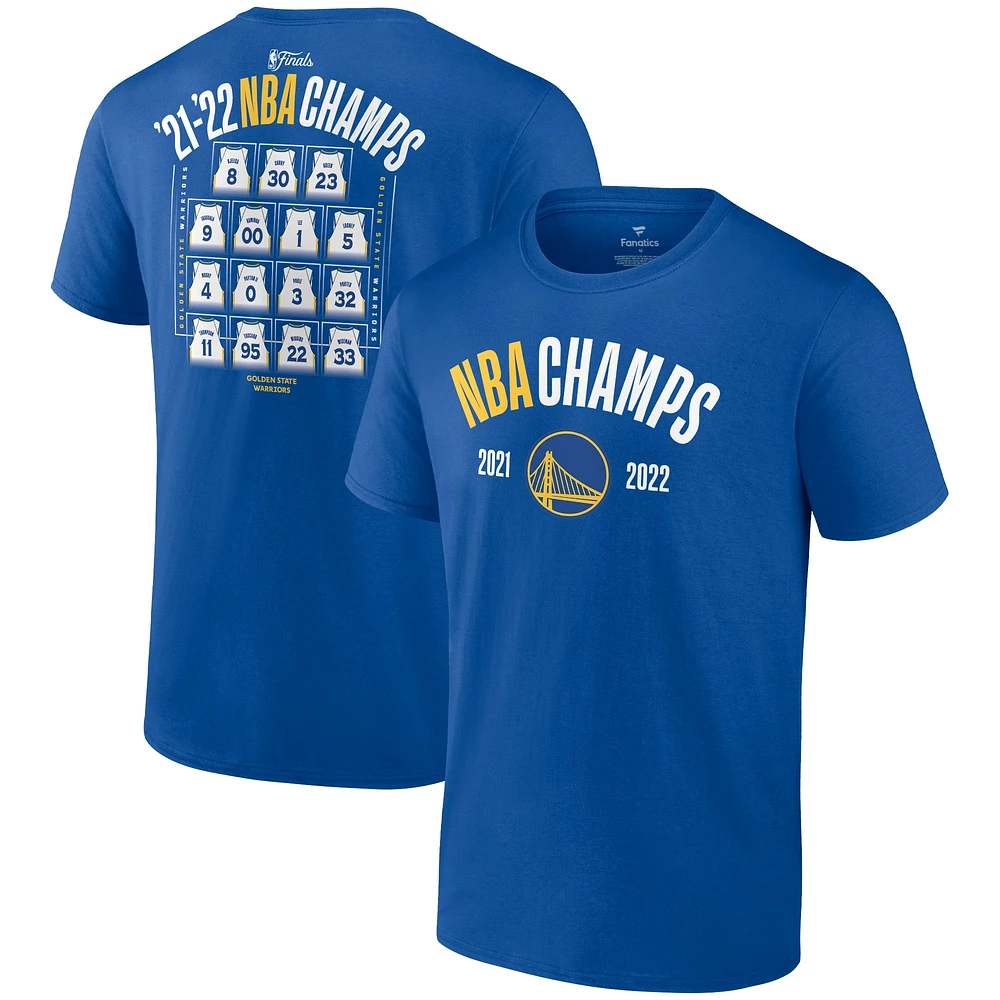 Men's Fanatics Royal Golden State Warriors 2022 NBA Finals Champions Final Buzzer Jersey Roster T-Shirt