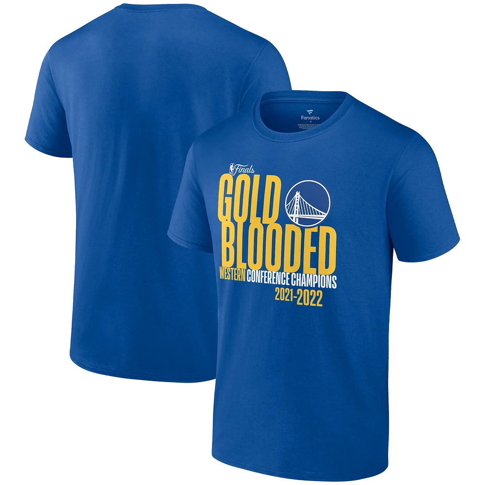 T-shirt Fanatics Royal Golden State Warriors 2022 pour hommes, champions de la Conférence Ouest, ville natale