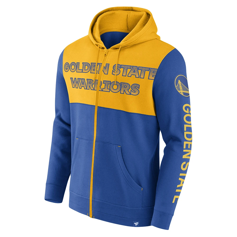 Fanatics Royal Golden State Warriors Walk Off Fleece Full-Zip pour hommes - Sweat à capuche