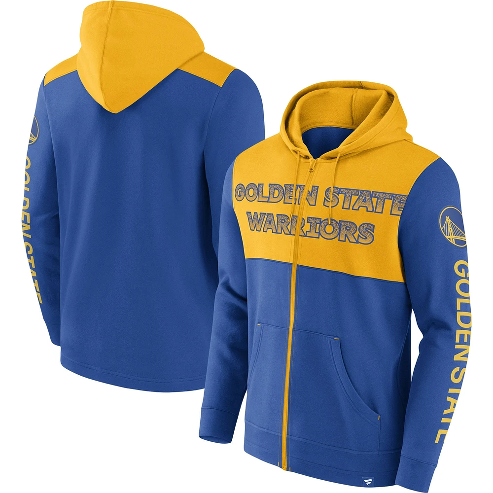 Fanatics Royal Golden State Warriors Walk Off Fleece Full-Zip pour hommes - Sweat à capuche