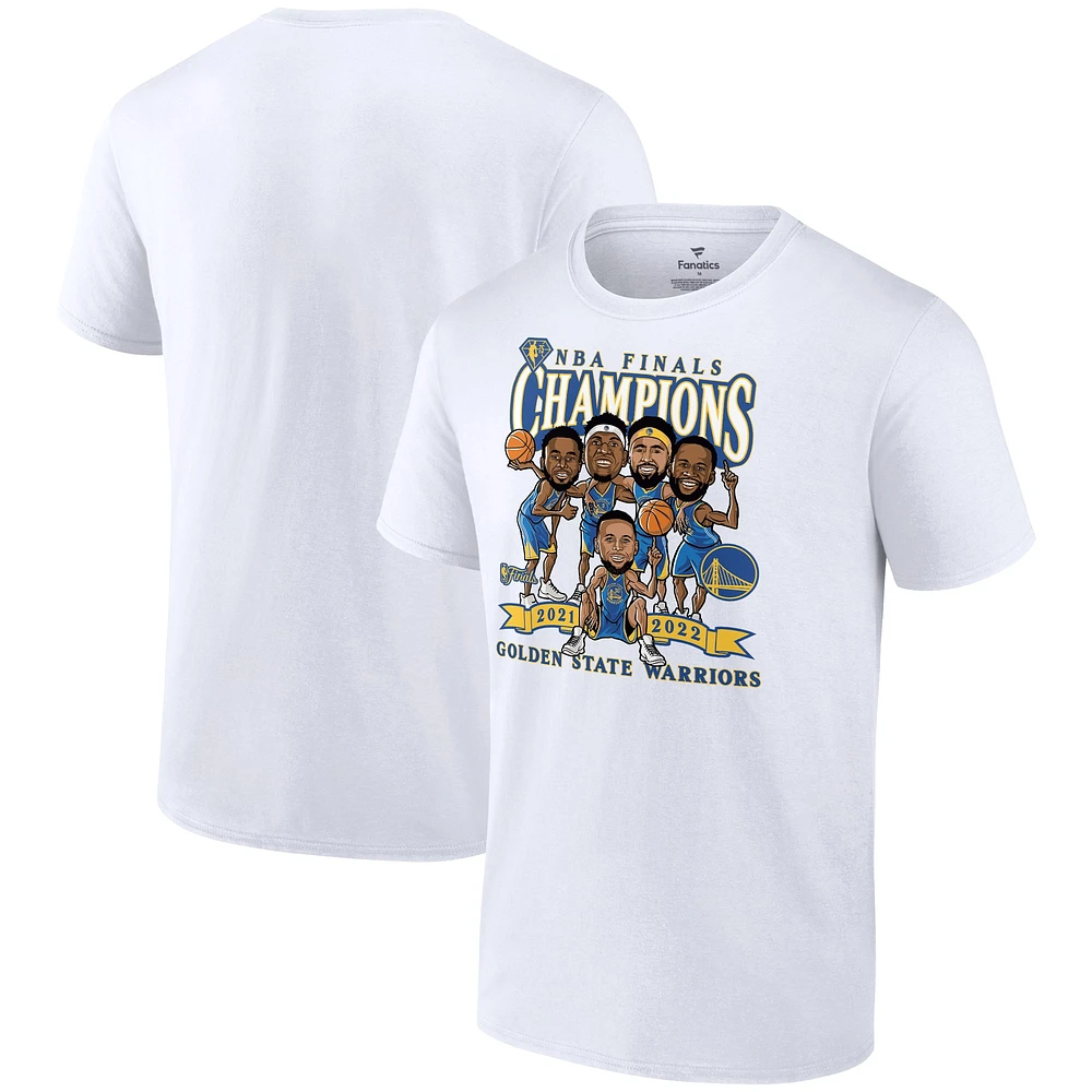 T-shirt blanc caricature des champions finales NBA 2022 Fanatics Golden State Warriors pour hommes