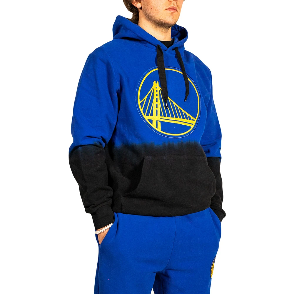 Men's FISLL Royal Golden State Warriors Black Dip-Dye - Pullover Hoodie