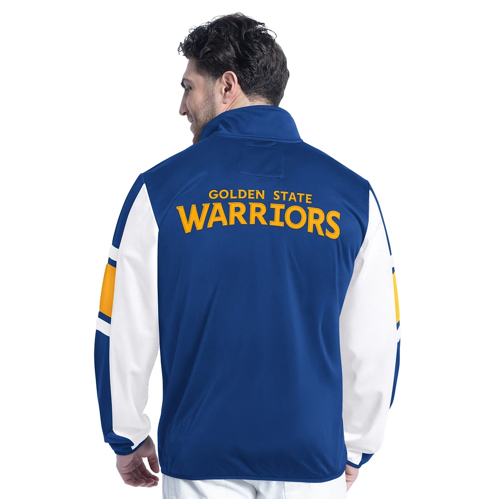 Veste de survêtement zippée G-III Sports by Carl Banks pour homme, bleu royal/blanc, Golden State Warriors Back Field