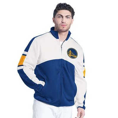 Veste de survêtement zippée G-III Sports by Carl Banks pour homme, bleu royal/blanc, Golden State Warriors Back Field