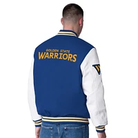 Veste universitaire en laine et cuir à boutons-pression G-III Sports by Carl Banks Royal Golden State Warriors Moneyball pour homme