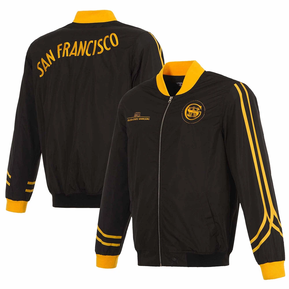 Blouson aviateur entièrement zippé noir JH Design pour hommes des Golden State Warriors 2023/24 City Edition