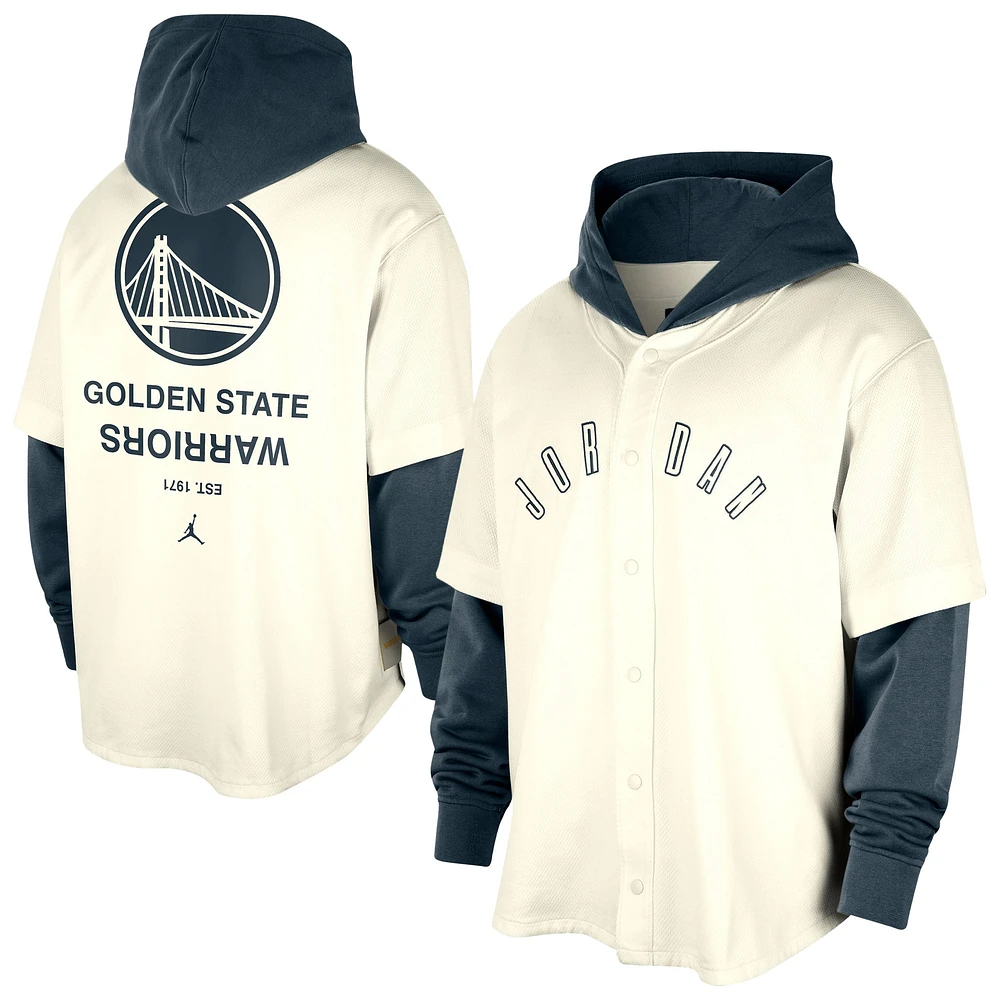 Sweat à capuche Jordan Brand pour homme en jersey crème/bleu marine Golden State Warriors Courtside Statement Edition MVP