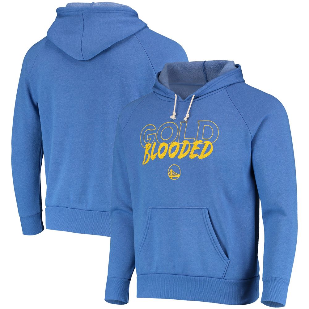 Men's Majestic Threads Heathered Royal Golden State Warriors Mantra Tri-Blend V-Neck Raglan Pullover Hoodie