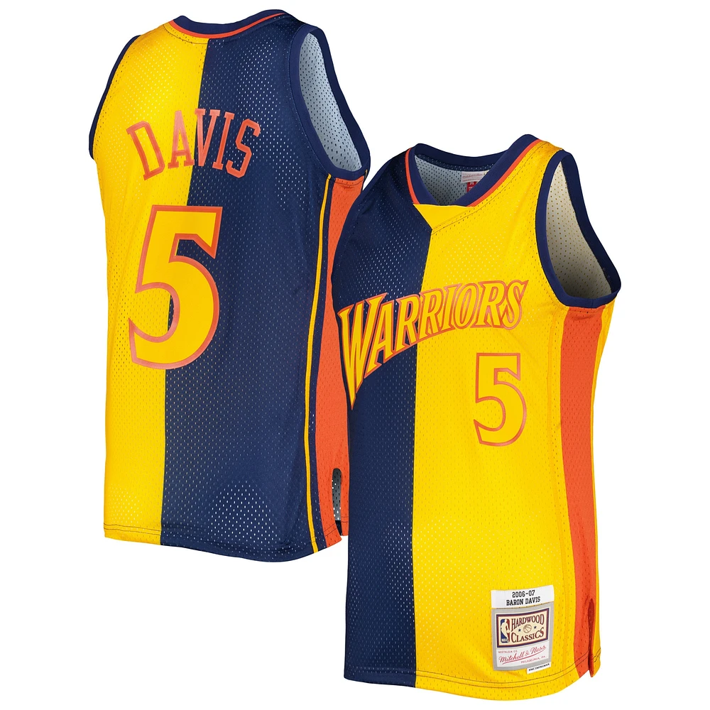 Maillot Swingman divisé Mitchell & Ness Baron Davis bleu marine/or Golden State Warriors Hardwood Classics 2006/07 pour hommes