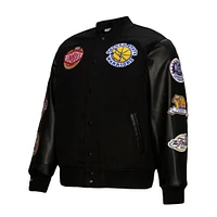 Men's Mitchell & Ness  Black Golden State Warriors Hardwood Classics Blackout Collection Full-Snap Varsity Jacket