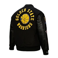 Men's Mitchell & Ness  Black Golden State Warriors Hardwood Classics Blackout Collection Full-Snap Varsity Jacket