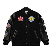 Men's Mitchell & Ness  Black Golden State Warriors Hardwood Classics Blackout Collection Full-Snap Varsity Jacket