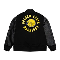 Men's Mitchell & Ness  Black Golden State Warriors Hardwood Classics Blackout Collection Full-Snap Varsity Jacket