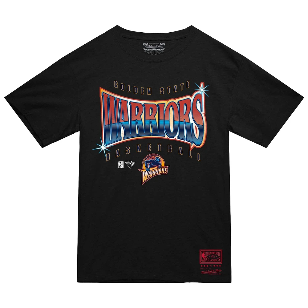 Men's Mitchell & Ness  Black Golden State Warriors Worldwide Collection Glow Up T-Shirt