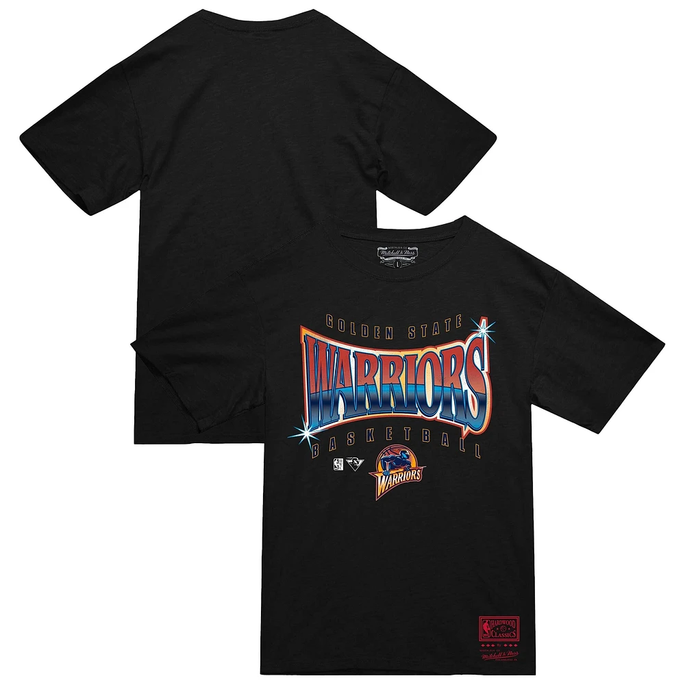 Men's Mitchell & Ness Black Golden State Warriors Worldwide Collection Glow Up T-Shirt