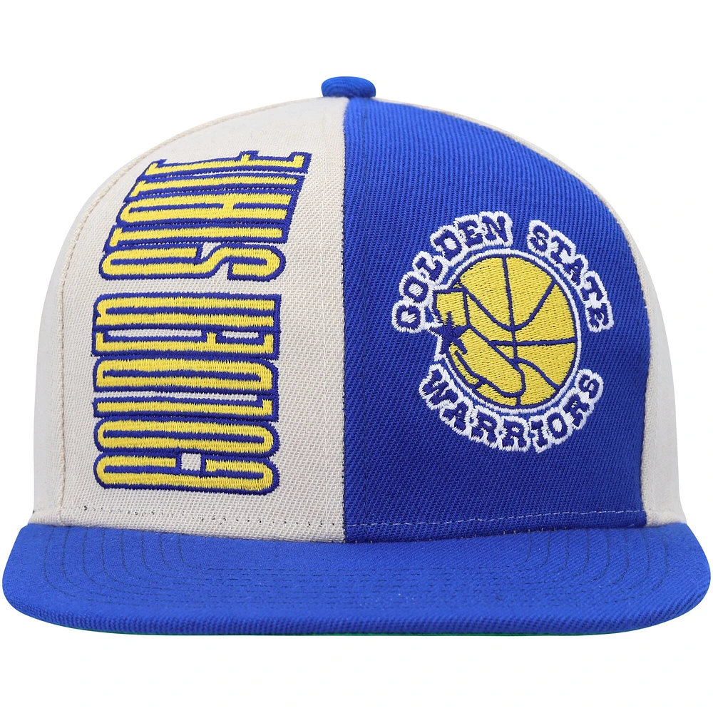 Men's Mitchell & Ness Cream/Royal Golden State Warriors Hardwood Classics Pop Snapback Hat