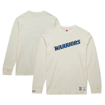 Men's Mitchell & Ness Cream Golden State Warriors Hardwood Classics Vintage Long Sleeve T-Shirt