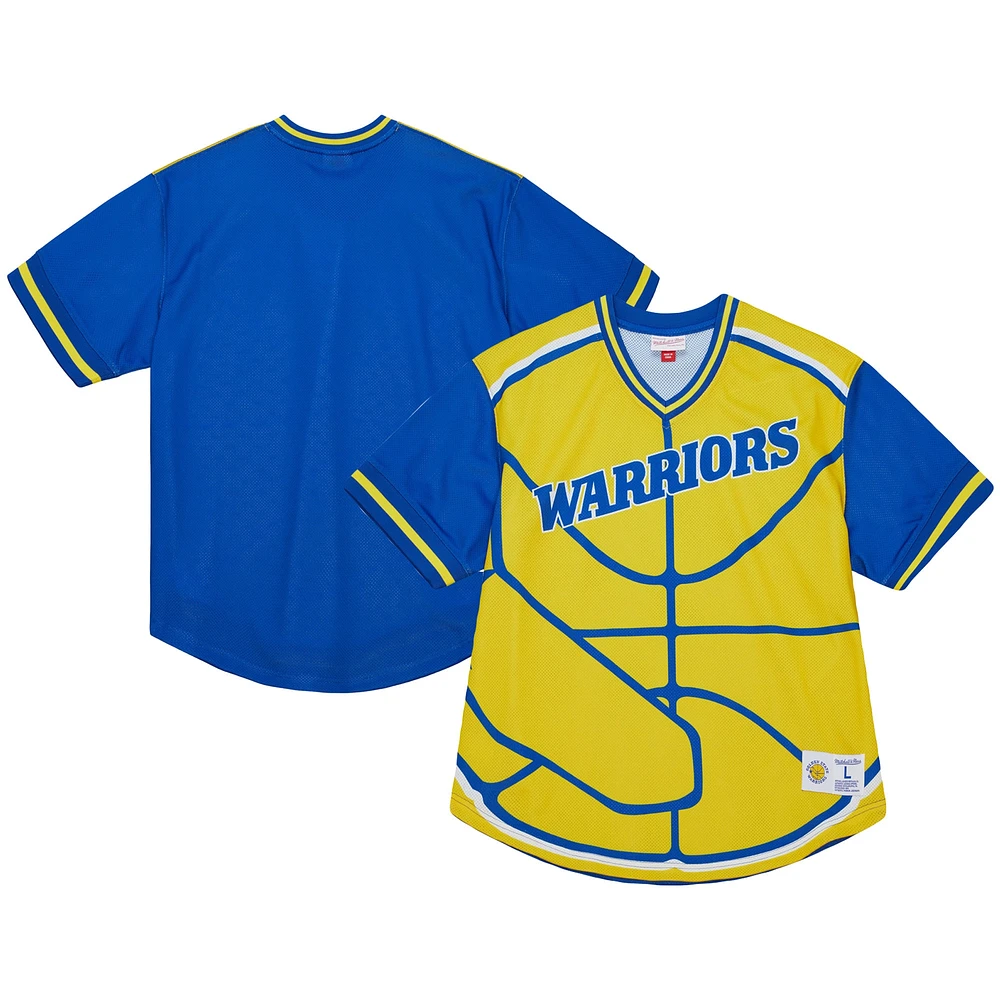 T-shirt à col en V maille Jumbotron 3.0 des Golden State Warriors Mitchell & Ness pour homme, blanc