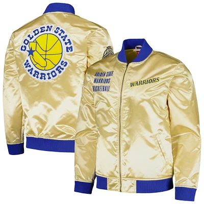 Veste entièrement zippée en satin avec logo vintage Mitchell & Ness Gold Golden State Warriors Team OG 2.0