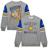 Sweat-shirt à capuche gris chiné pour homme Mitchell & Ness Golden State Warriors Hardwood Classics All Over 4.0