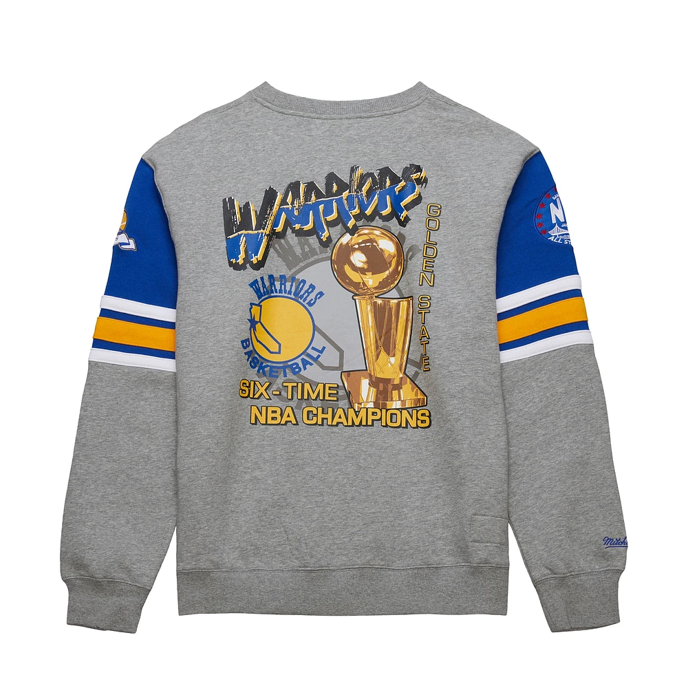 Men's Mitchell & Ness Heather Gray Golden State Warriors Hardwood Classics All Over 4.0 Pullover Sweatshirt