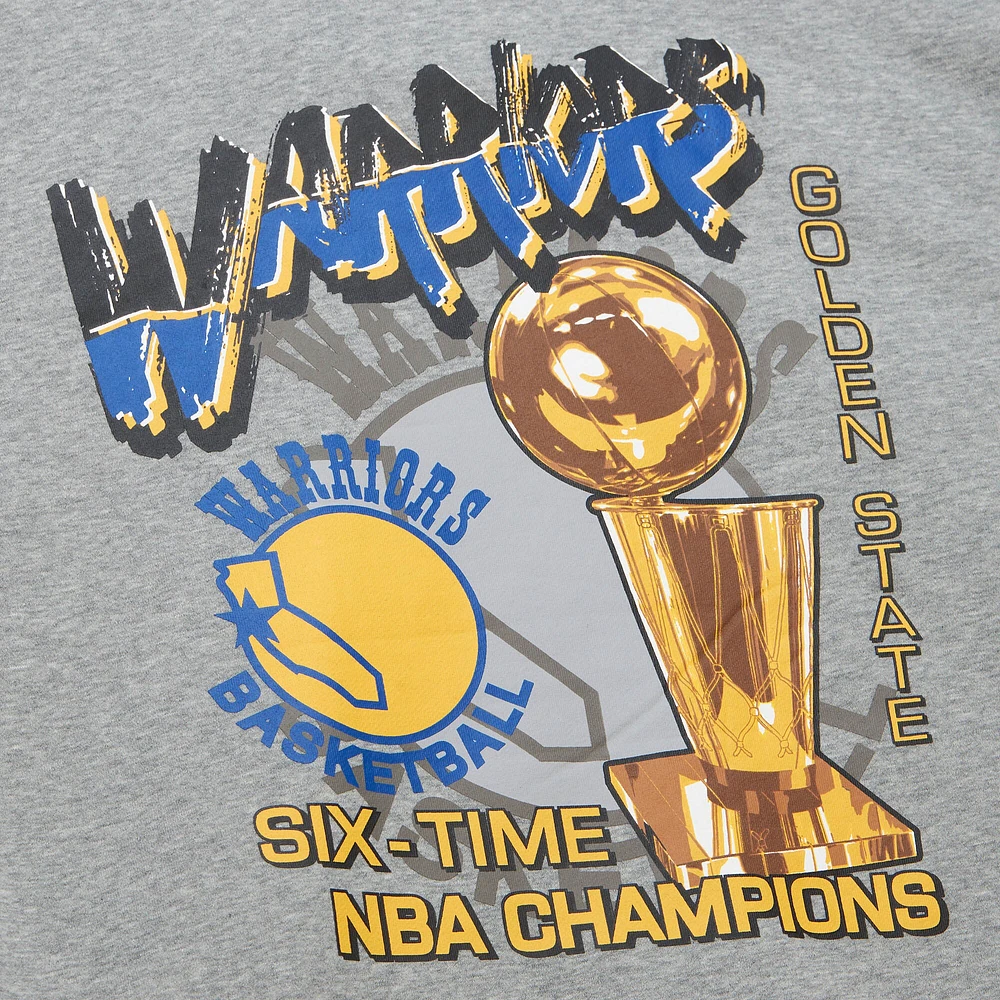 Sweat-shirt à capuche gris chiné pour homme Mitchell & Ness Golden State Warriors Hardwood Classics All Over 4.0