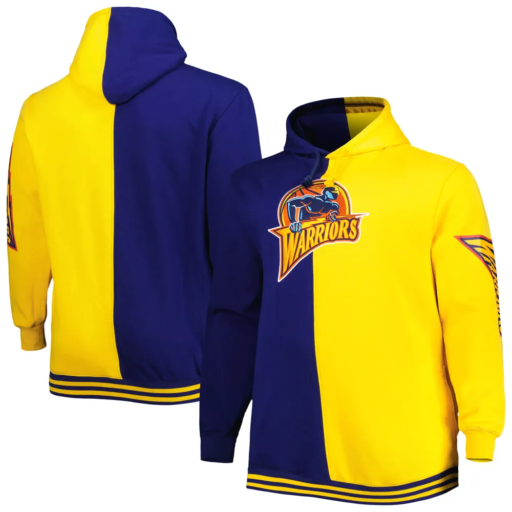 Men's Mitchell & Ness Navy/Gold Golden State Warriors Big Tall Hardwood Classics Split Pullover Hoodie