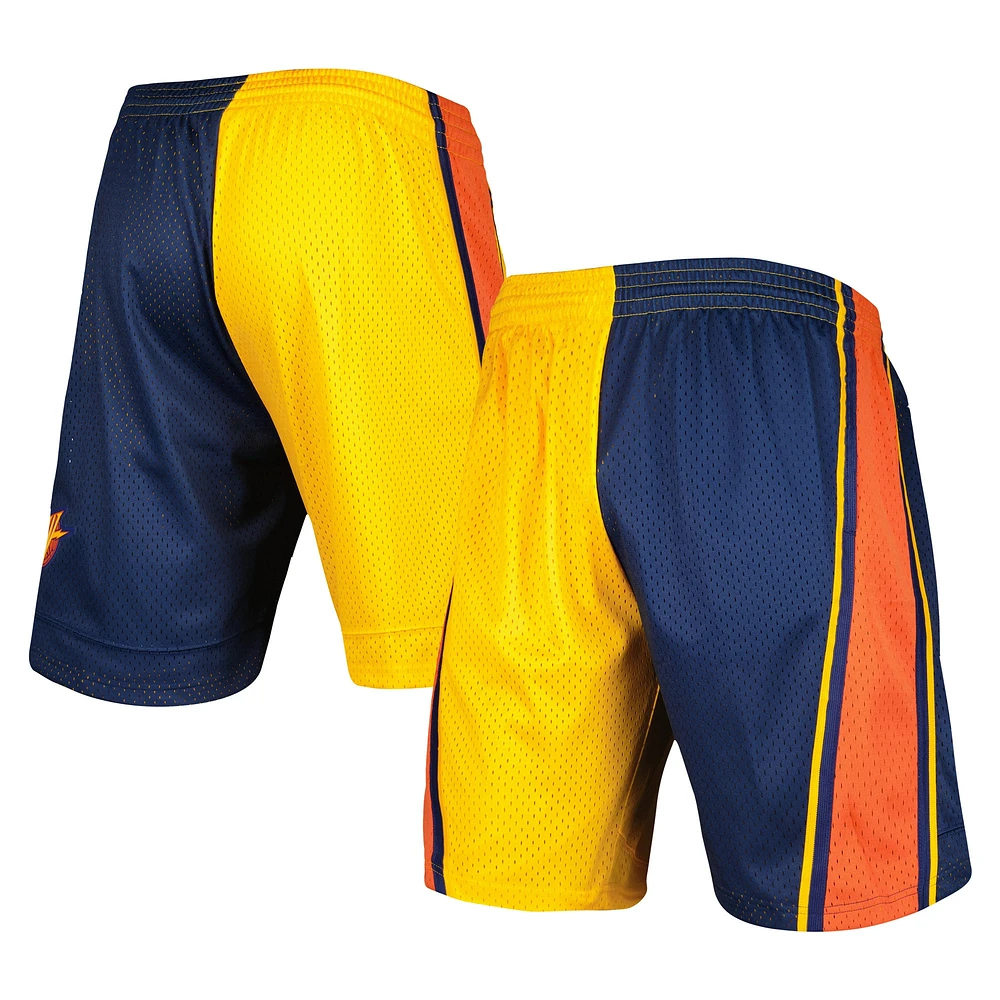 Men's Mitchell & Ness Navy/Gold Golden State Warriors Hardwood Classics 2009 Split Swingman Shorts