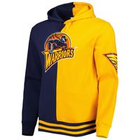 Men's Mitchell & Ness Navy/Gold Golden State Warriors Hardwood Classics Split Pullover Hoodie