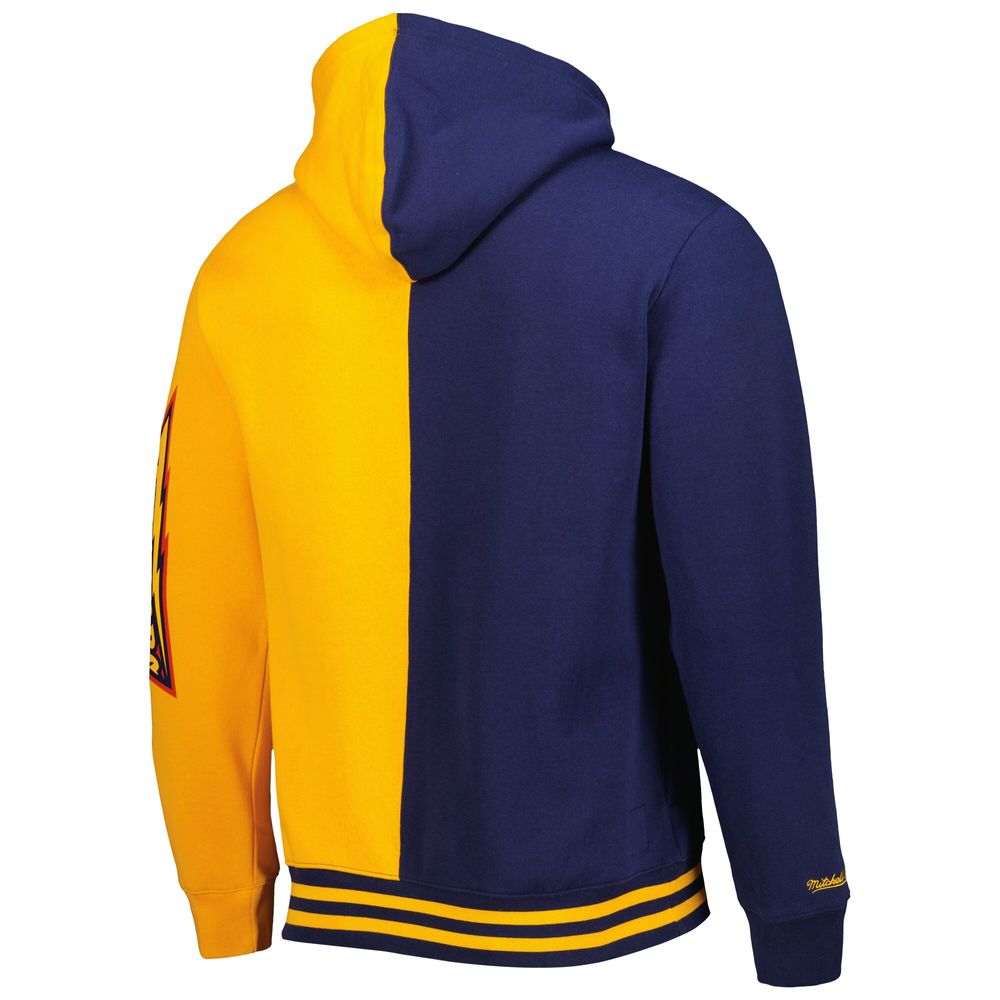 Men's Mitchell & Ness Navy/Gold Golden State Warriors Hardwood Classics Split Pullover Hoodie