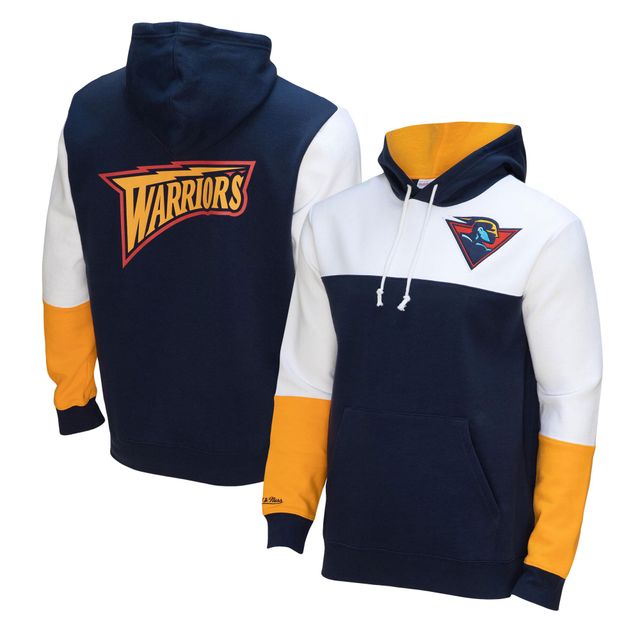 Chandail à capuchon Golden State Warriors Hardwood Classics Fusion 2.0 pour homme Mitchell & Ness bleu marine/blanc