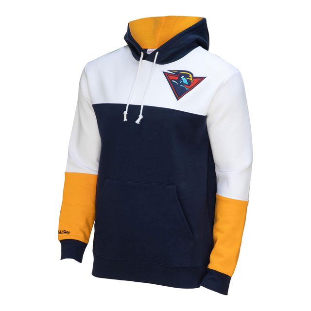 Chandail à capuchon Golden State Warriors Hardwood Classics Fusion 2.0 pour homme Mitchell & Ness bleu marine/blanc