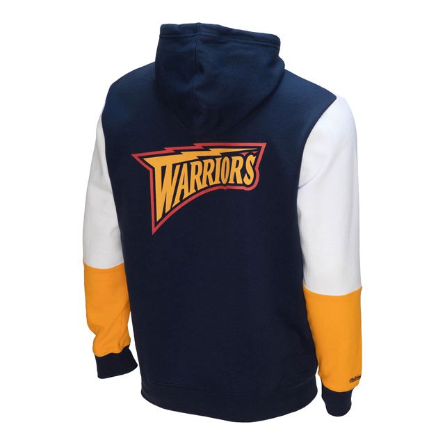 Chandail à capuchon Golden State Warriors Hardwood Classics Fusion 2.0 pour homme Mitchell & Ness bleu marine/blanc
