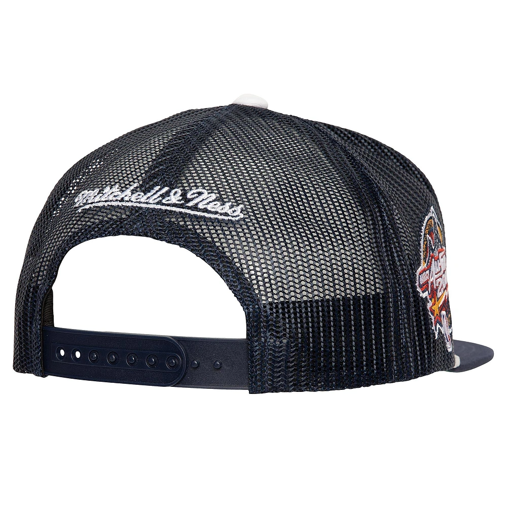 Casquette Snapback de camionneur Roper Meshback des Golden State Warriors de Mitchell & Ness pour hommes bleu marine