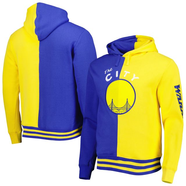 Sweat à capuche manches longues Mitchell & Ness Royal/Gold Golden State Warriors Hardwood Classics Split pour homme