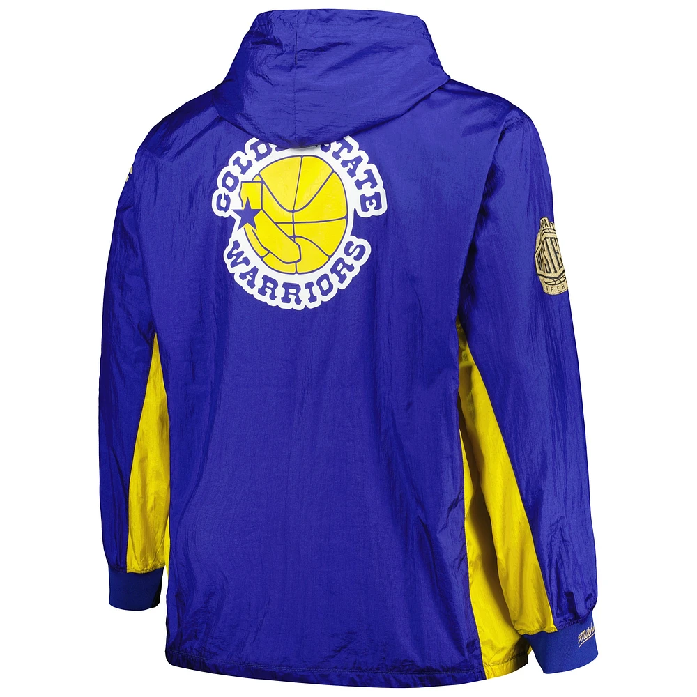 Men's Mitchell & Ness Royal Golden State Warriors Big Tall Hardwood Classics Team OG 2.0 Anorak Hoodie Quarter-Zip Windbreaker Jacket