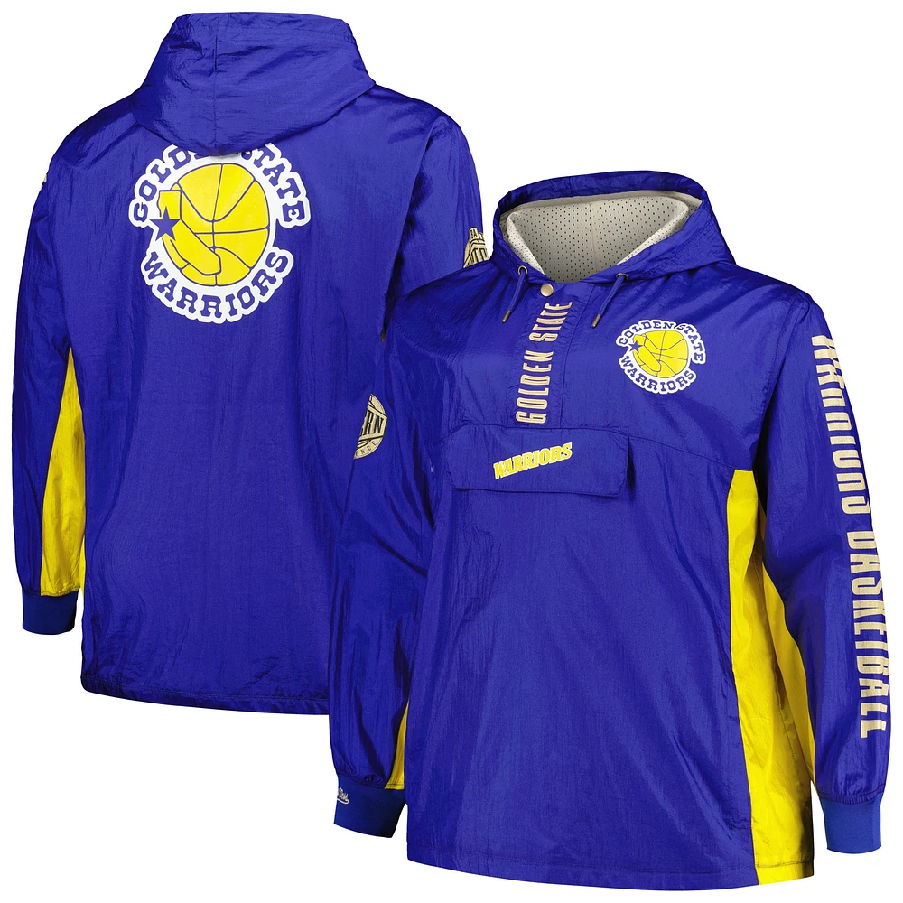 Men's Mitchell & Ness Royal Golden State Warriors Big Tall Hardwood Classics Team OG 2.0 Anorak Hoodie Quarter-Zip Windbreaker Jacket