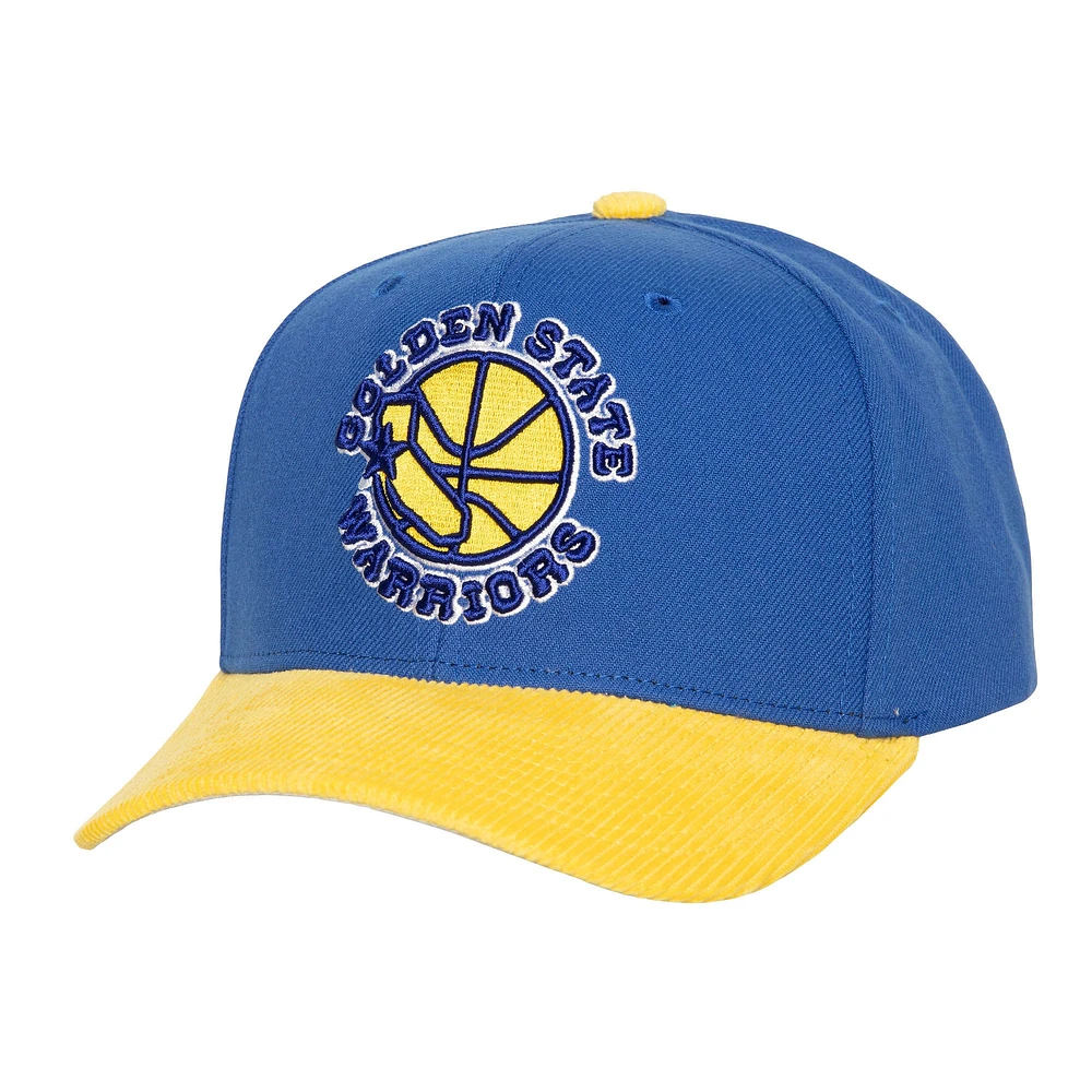 Casquette réglable Mitchell & Ness Royal Golden State Warriors en velours côtelé Pro Crown pour hommes