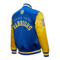 Veste en satin à boutons-pression intégrale Mitchell & Ness Royal Golden State Warriors Hardwood Classic Primetime pour homme