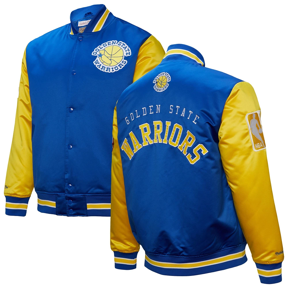 Veste en satin à boutons-pression intégrale Mitchell & Ness Royal Golden State Warriors Hardwood Classic Primetime pour homme