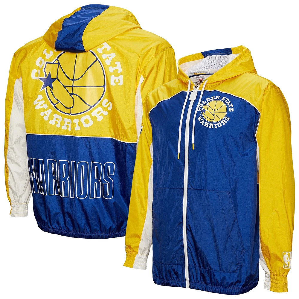 Veste coupe-vent entièrement zippée Mitchell & Ness Royal Golden State Warriors Hardwood Classics Big Shot Premium pour homme