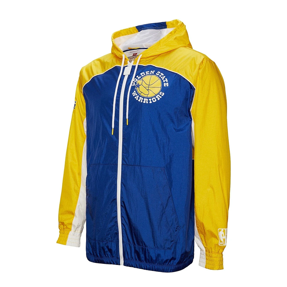 Men's Mitchell & Ness Royal Golden State Warriors Hardwood Classics Big Shot Premium Full-Zip Windbreaker Jacket