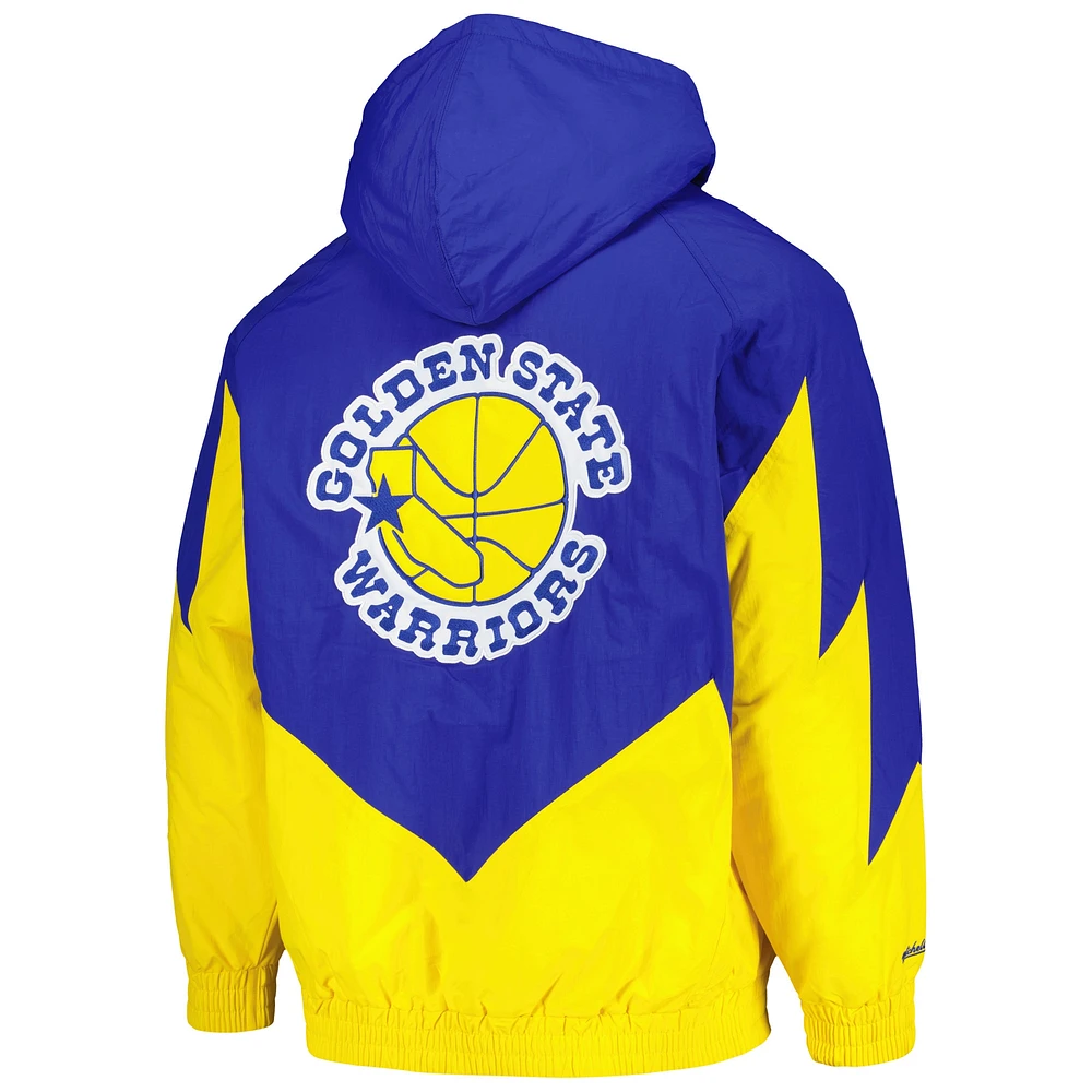 Men's Mitchell & Ness Royal Golden State Warriors Hardwood Classics Retro Quilted Raglan Full-Zip Hoodie